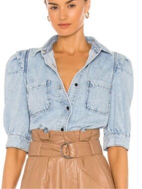 FRAME Rosette Button Down Denim Shirt Light Wash Size large
